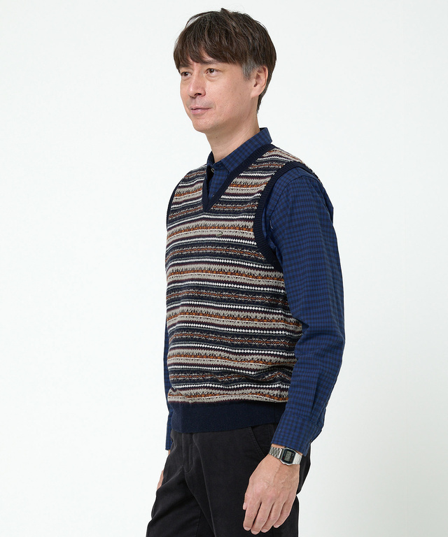 ウール フェアアイル柄  Vネック ベスト【手洗いOK】