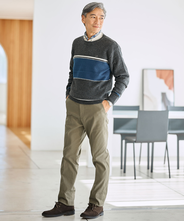 ウールブレンド ワイドボーダー ニット 【手洗いOK】