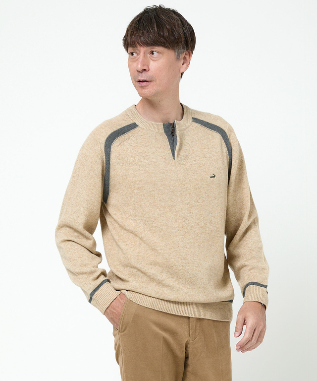 ウールブレンド ヘンリーネック ニット【手洗いOK】