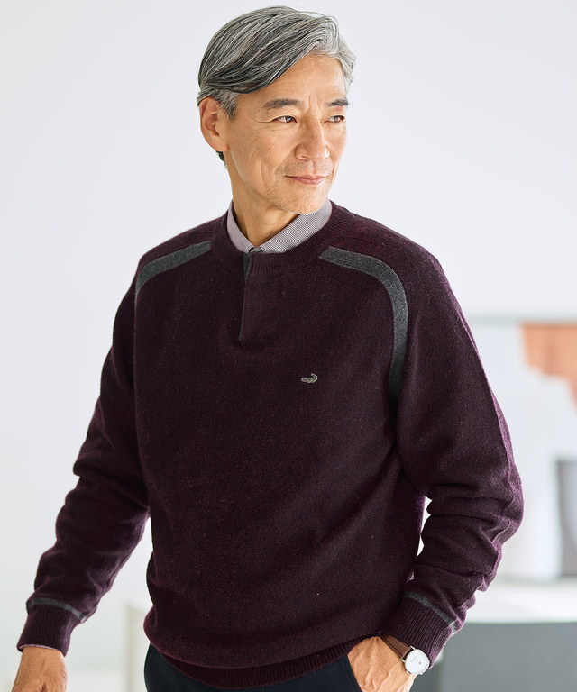 ウールブレンド ヘンリーネック ニット【手洗いOK】