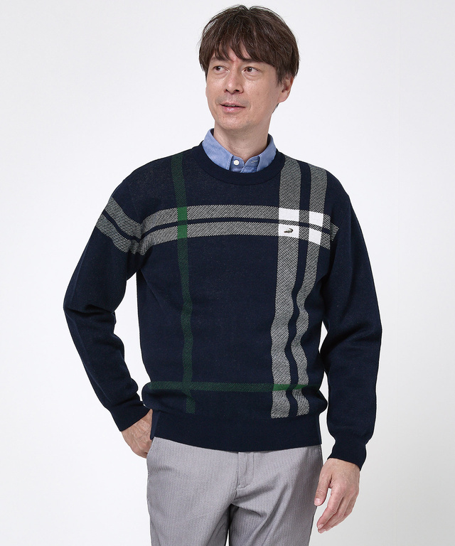 カシミヤブレンド チェック柄 ニット【手洗いOK】