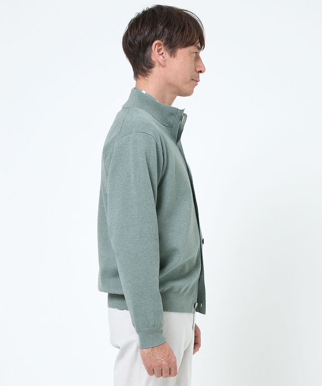 スタンドカラー スウェットライク カーディガン 【手洗いOK】