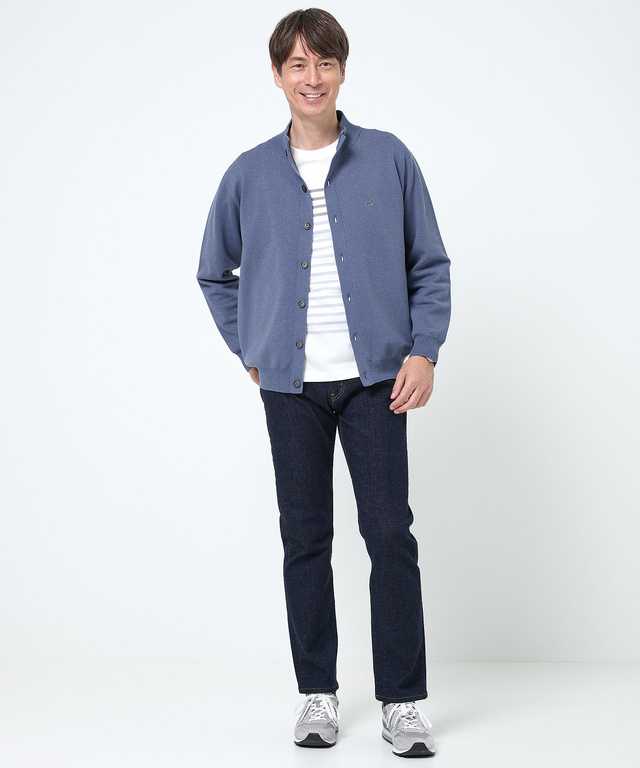 スタンドカラー スウェットライク カーディガン 【手洗いOK】