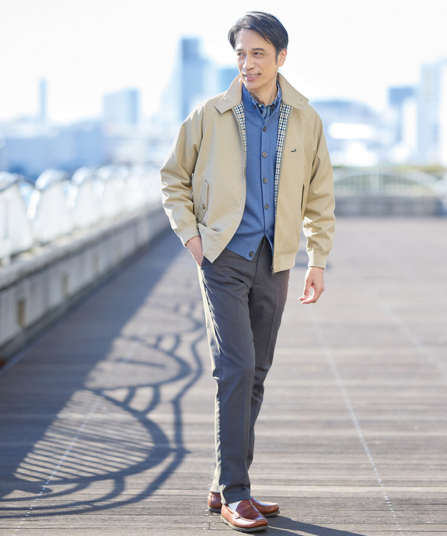 スタンドカラー スウェットライク カーディガン 【手洗いOK】