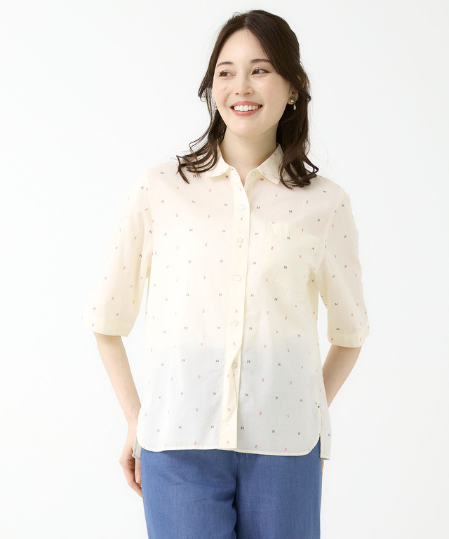 ロゴプリント サイドスリット ブラウス