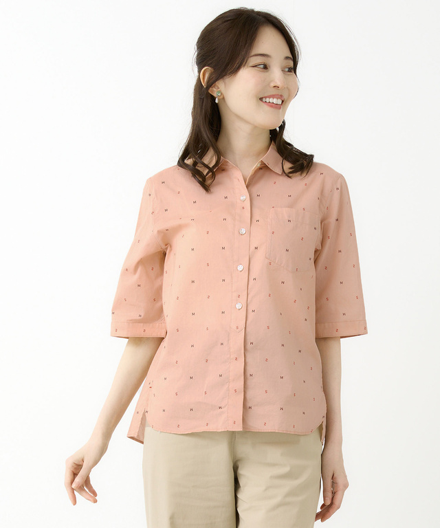 ロゴプリント サイドスリット ブラウス