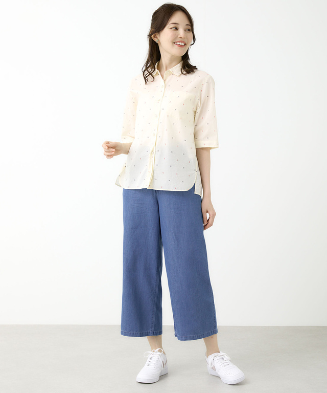 ロゴプリント サイドスリット ブラウス