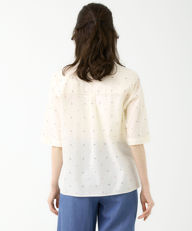 ロゴプリント サイドスリット ブラウス