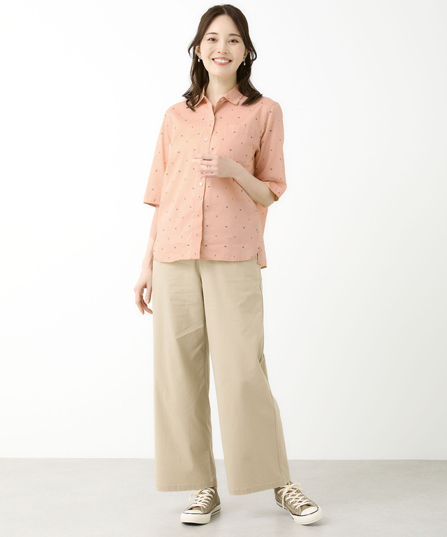 ロゴプリント サイドスリット ブラウス