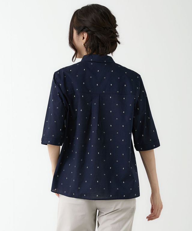 ロゴプリント サイドスリット ブラウス