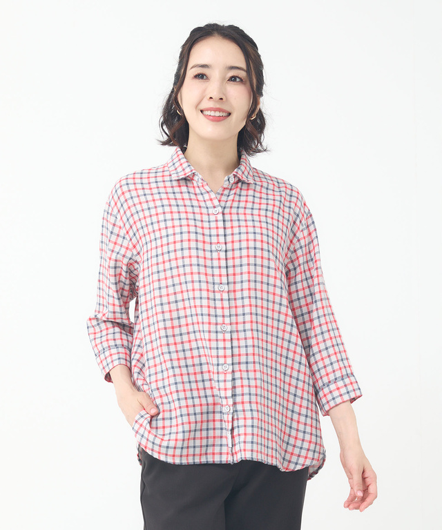ダブルガーゼ チェック柄 ブラウス