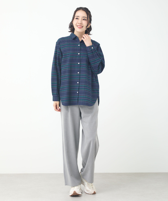 微起毛ピケ チェック柄 ブラウス