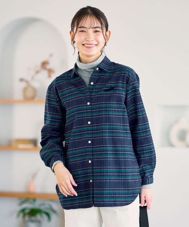 微起毛ピケ チェック柄 ブラウス