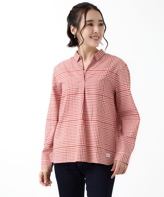 微起毛 ギンガムチェック柄 ブラウス