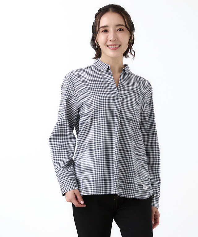 微起毛 ギンガムチェック柄 ブラウス