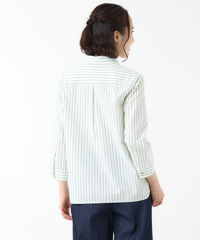 スノーコットン ストライプ 七分袖 シャツ【接触冷感】