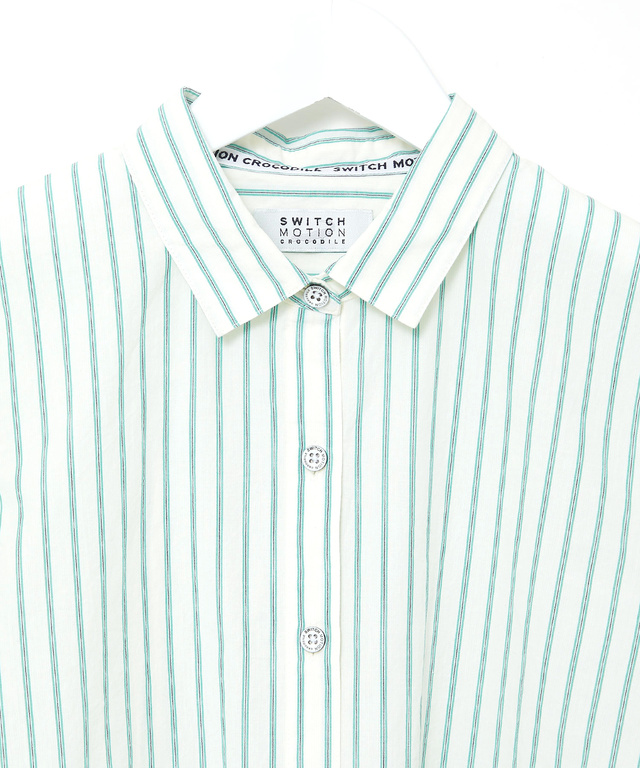 スノーコットン ストライプ 七分袖 シャツ【接触冷感】