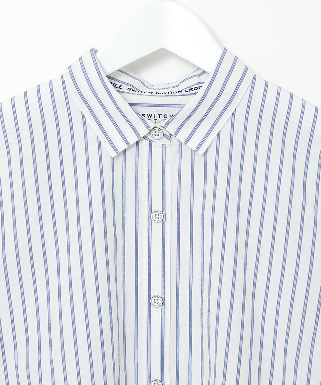 スノーコットン ストライプ 七分袖 シャツ【接触冷感】