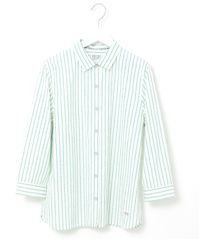 スノーコットン ストライプ 七分袖 シャツ【接触冷感】