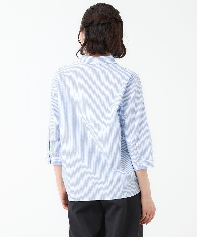 スノーコットン ストライプ スキッパー ブラウス【接触冷感】