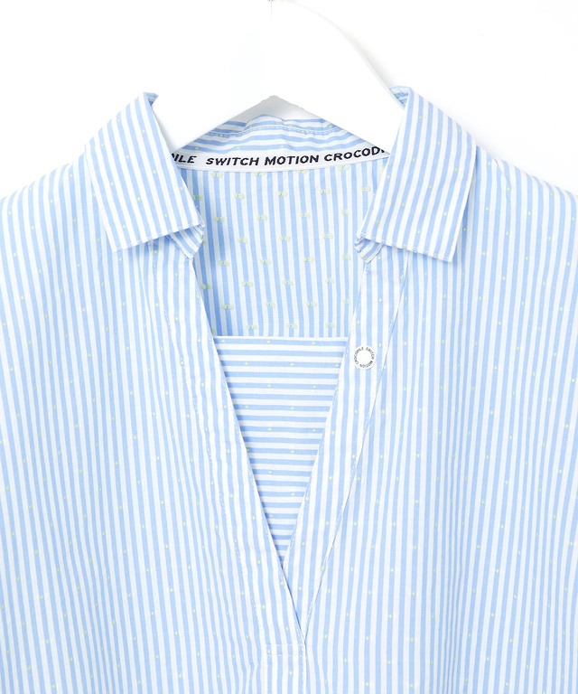 スノーコットン ストライプ スキッパー ブラウス【接触冷感】