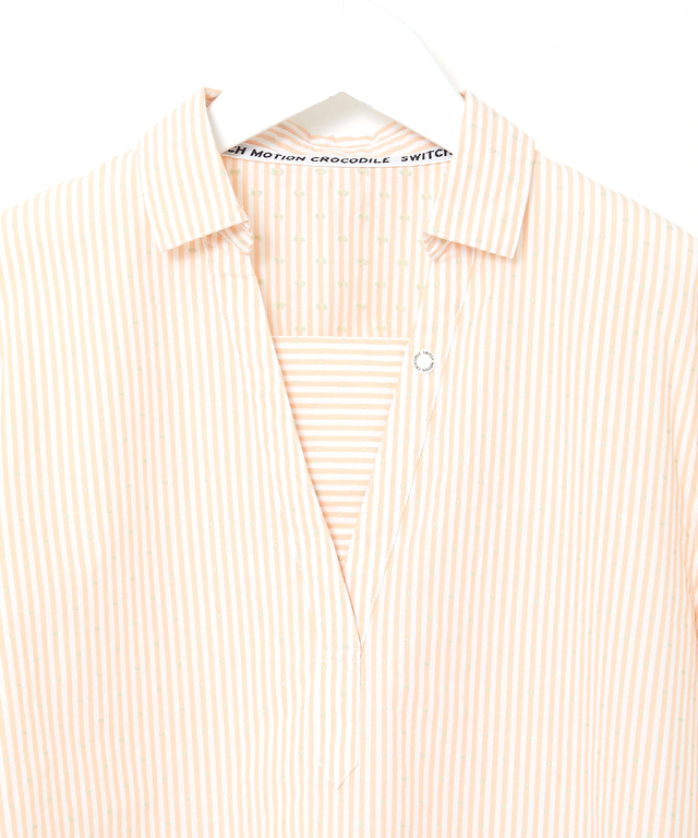 スノーコットン ストライプ スキッパー ブラウス【接触冷感】