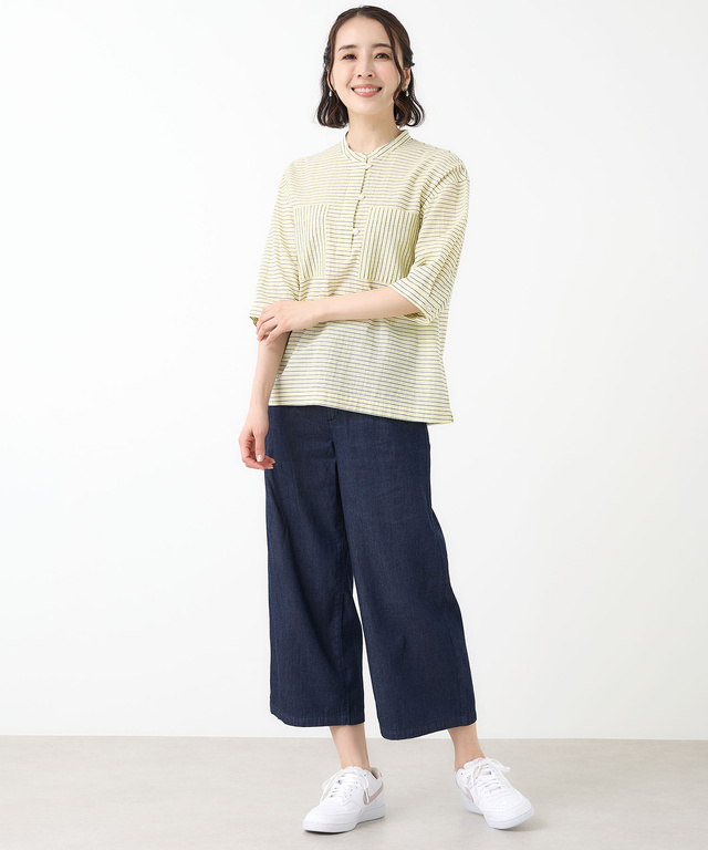 スノーコットン ボーダー プルオーバー ブラウス【接触冷感】