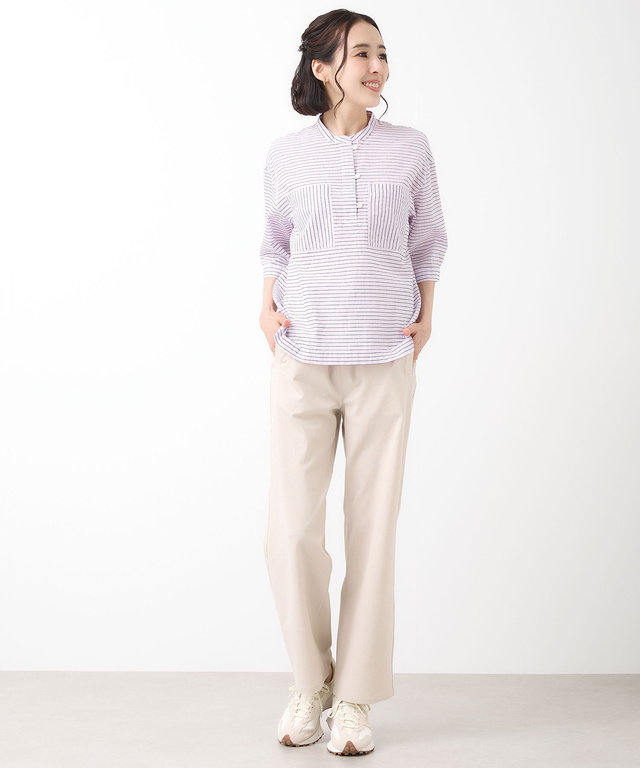 スノーコットン ボーダー プルオーバー ブラウス【接触冷感】