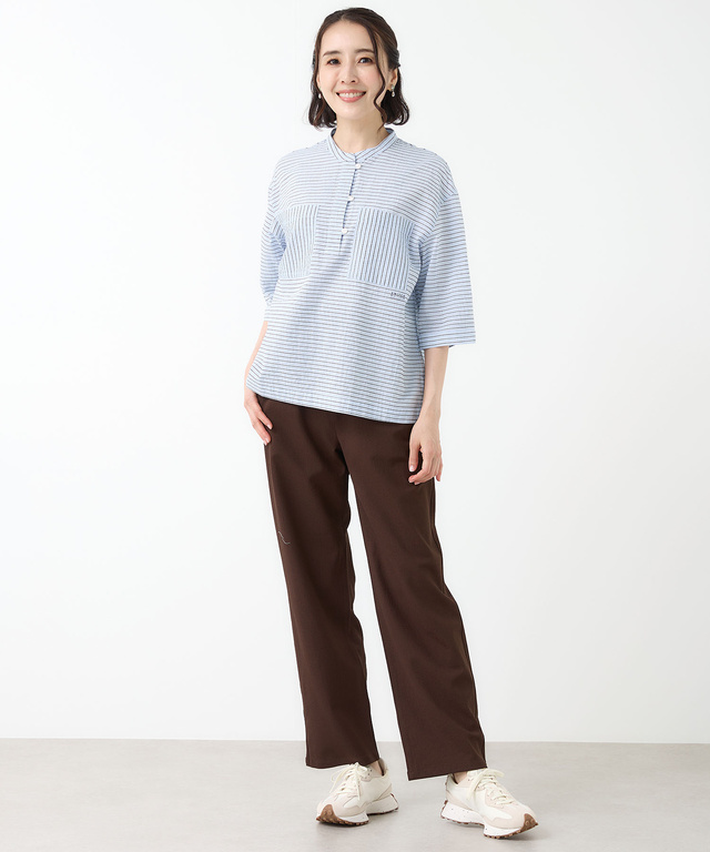 スノーコットン ボーダー プルオーバー ブラウス【接触冷感】