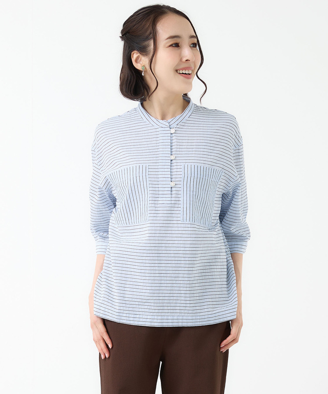 スノーコットン ボーダー プルオーバー ブラウス【接触冷感】