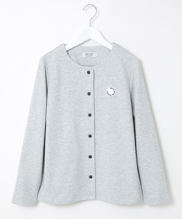 ロゴワッペン ノーカラー カーディガン