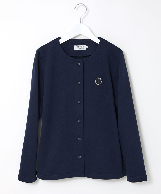 ロゴワッペン ノーカラー カーディガン