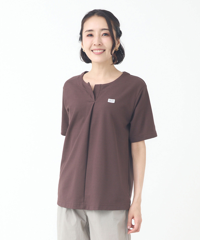 鹿の子 キーネックデザイン Tシャツ【UVカット】