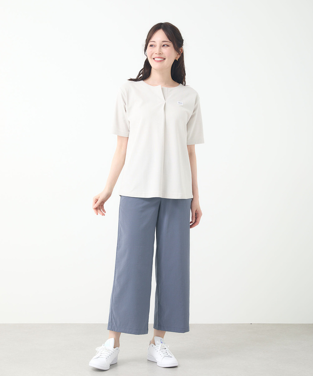 鹿の子 キーネックデザイン Tシャツ【UVカット】