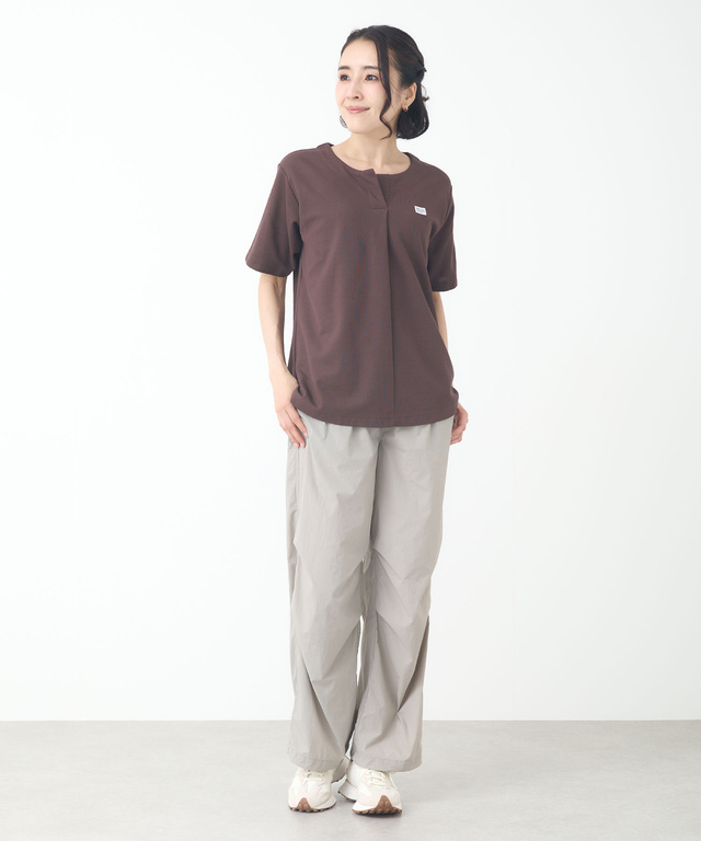 鹿の子 キーネックデザイン Tシャツ【UVカット】