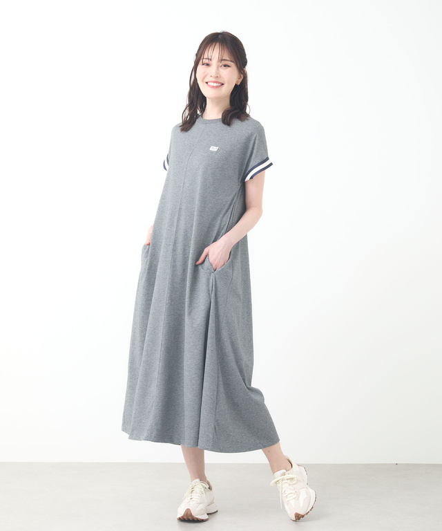 プレーティング天竺 ライン ワンピース【接触冷感】