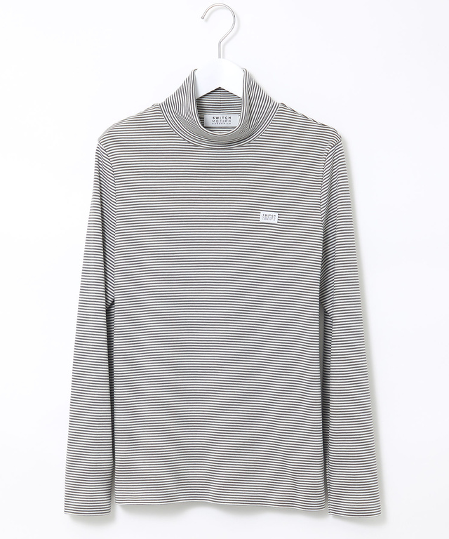 コットンスムースボーダー タートルネック カットソー