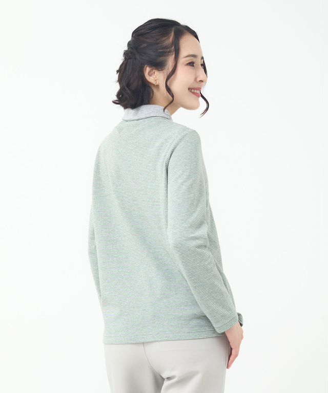  裏ボーダー ハイネック カットソー