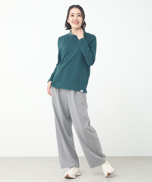  裏ボーダー ハイネック カットソー