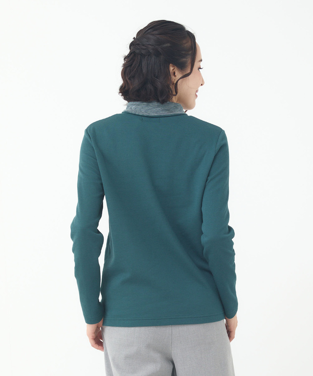  裏ボーダー ハイネック カットソー