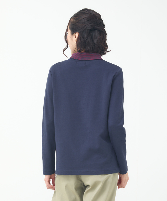  裏ボーダー ハイネック カットソー