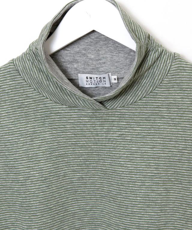  裏ボーダー ハイネック カットソー