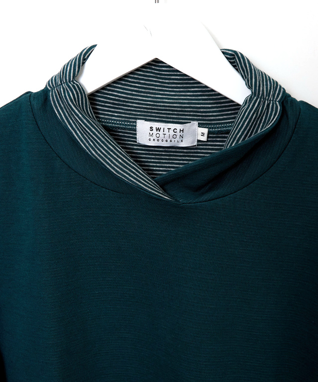  裏ボーダー ハイネック カットソー