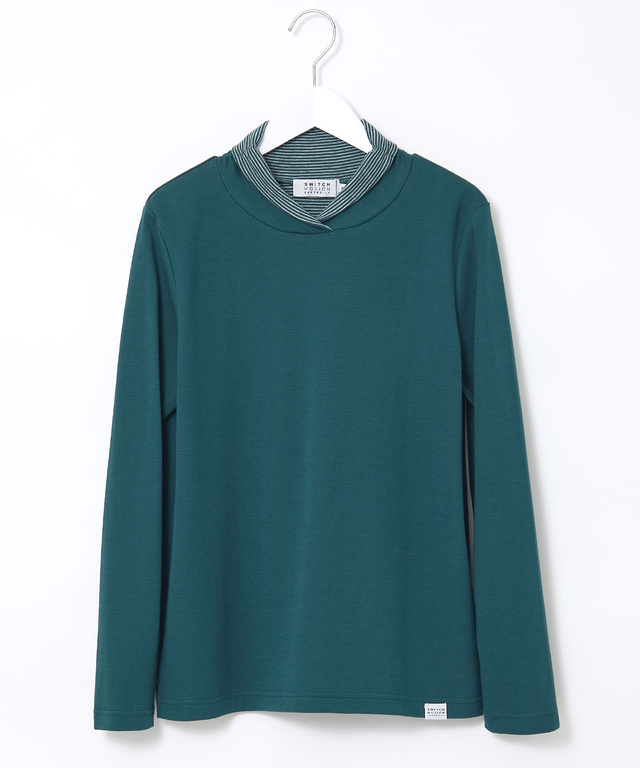  裏ボーダー ハイネック カットソー