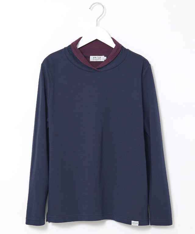  裏ボーダー ハイネック カットソー