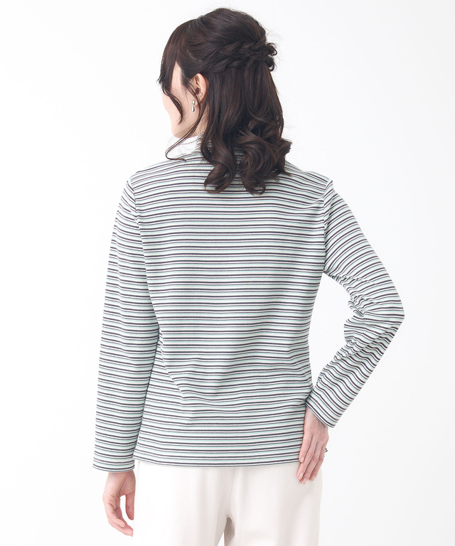 スムース ボーダー タートルネックカットソー