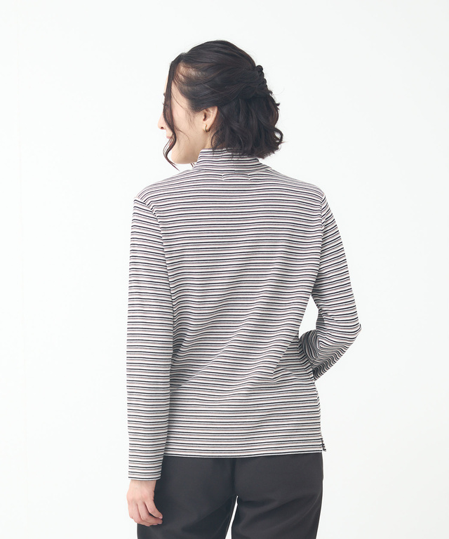 スムース ボーダー タートルネックカットソー