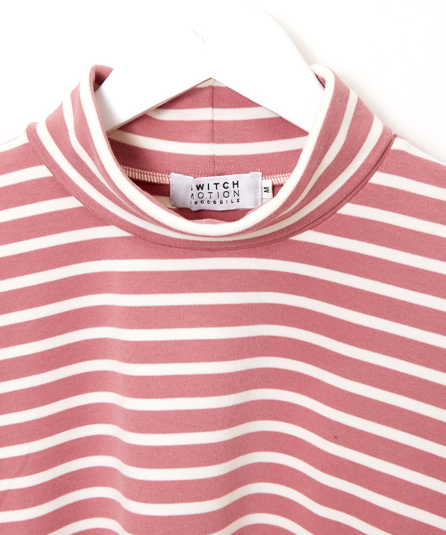 起毛ボーダー タートルネックカットソー