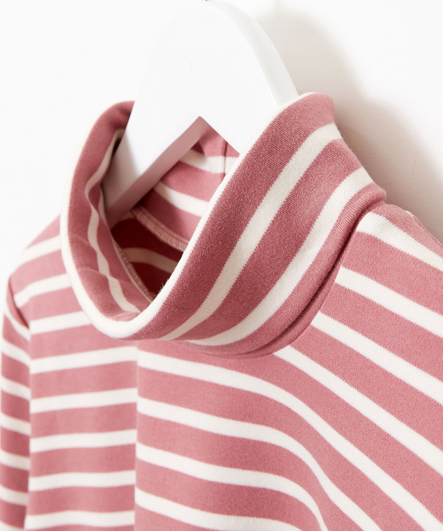 起毛ボーダー タートルネックカットソー