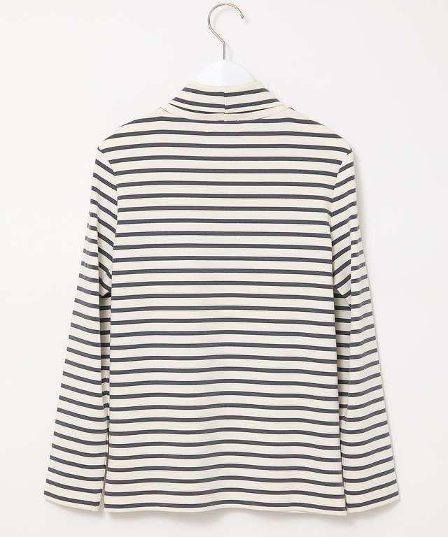 起毛ボーダー タートルネックカットソー